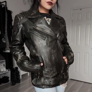 ⛓️Gothic Punk Biker Real Leather Jacket